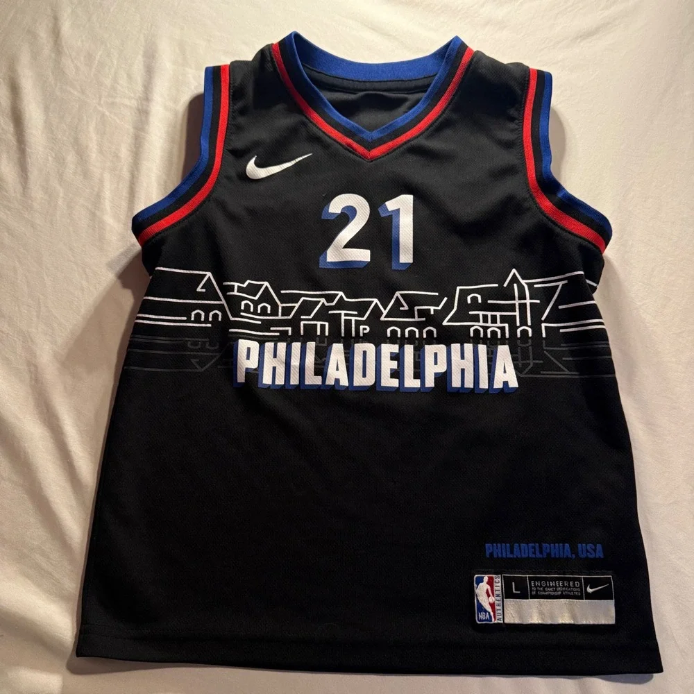 Nike Philadelphia 76ers Joel Embiid 21 City Edition Jersey Youth Large Black